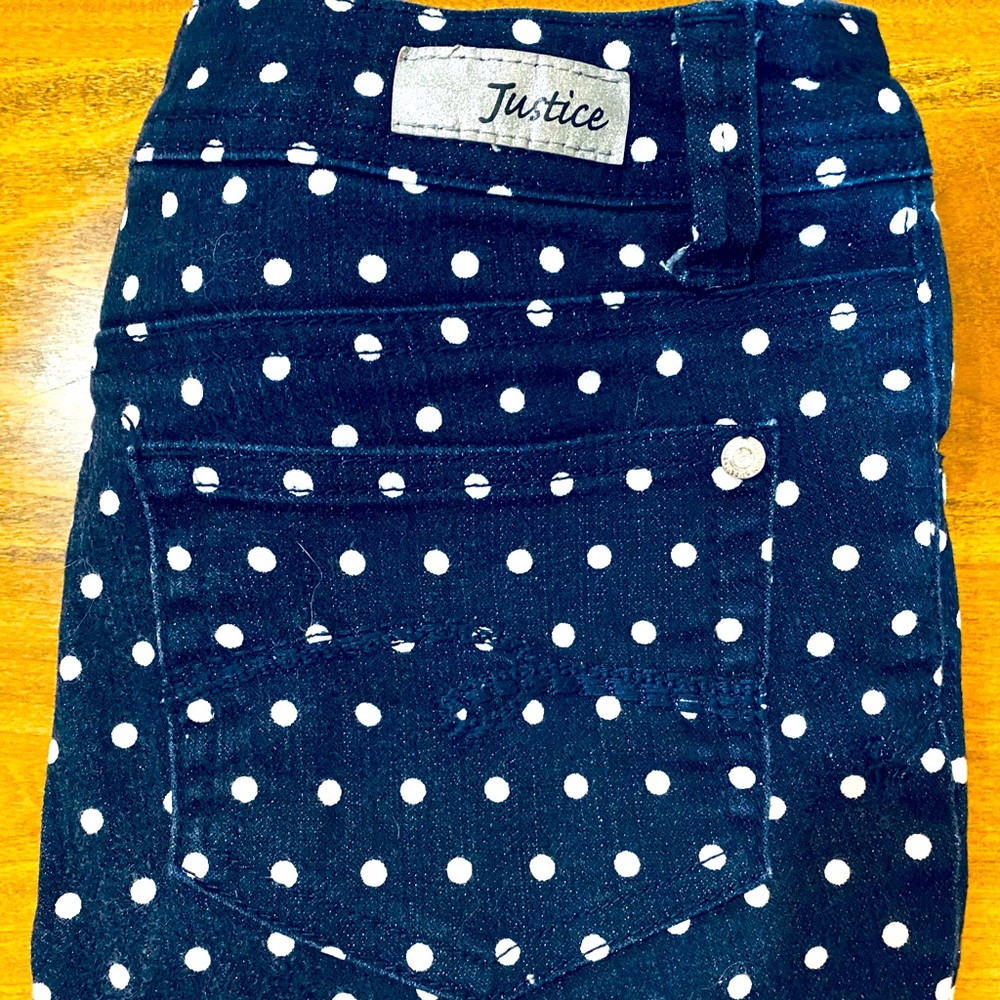 Justice Premium Skinny Blue & White Polkadot Jeans